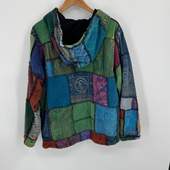 Parava Clothing Patchwork Fleece Lined Zip Up Hoodie Boho Artwear Oversized M/L - Picture 5 of 13